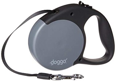 doggo Everyday Retractable Dog Leash 16 Long Belt Medium for Dogs Up to 65 lbs Grey with Black Soft Grip Handle