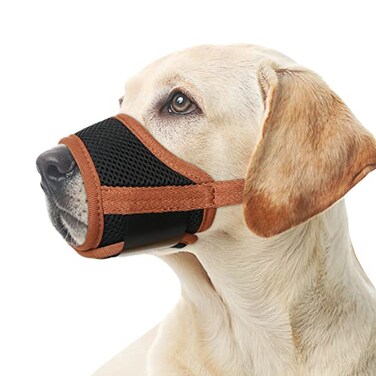 HEELE Dog MuzzleSoft Nylon Muzzle Anti Biting Barking ChewingAir Mesh Breathable Drinkable Adjustable Loop Pets Muzzle for Small Medium Large Dogs 4 Colors 4 Sizes Brown L