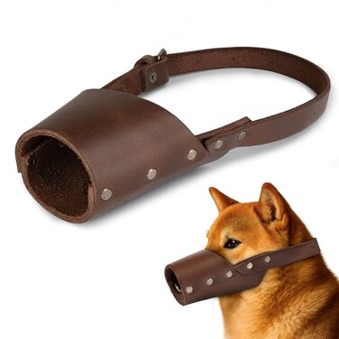 Taco Dog Leather Dog Muzzle Guard Handmade from Full Grain Leather Secure Training Cover Mouth Guard Mask Prevents Biting Chewing Bourbon Brown Medium