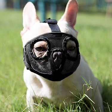 JYHY Short Snout Dog Muzzle Adjustable Breathable Mesh Bulldog Muzzle for Biting Chewing Licking Grooming Dog MaskBlack M