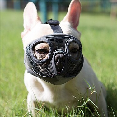 JYHY Short Snout Dog Muzzle Adjustable Breathable Mesh Bulldog Muzzle for Biting Chewing Barking Training Grooming Dog MaskGreyEyehole M