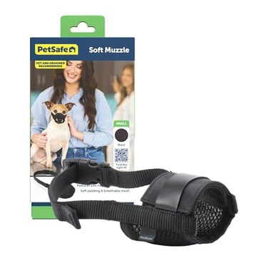 PetSafe Dog Muzzle Small Black Comfortable Padding Adjustable Sizing for Small Medium and Large Dogs Prevents Biting Allows Room to Pant Perfect for Visits to the Vet or Groomer
