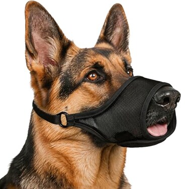 LUCKYPAW Dog Muzzle Mesh Dog Muzzle for Large Medium Small Dogs Soft Mouth Guard for Biting Chewing Breathable Mouth Cover with Adjustable Strap for Training Black LSnout97511