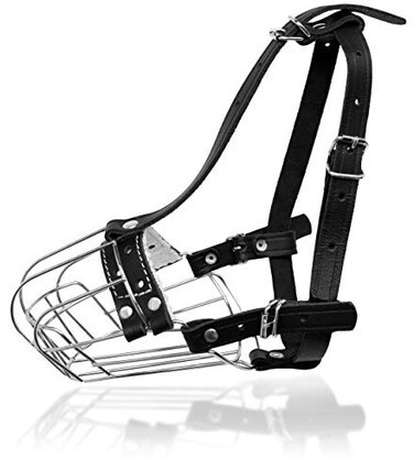 PetriStor Dog Chrome Metal Muzzles Wire Basket Adjustable Leather Straps 4 Circumference is 9411 in Length is 3135 in