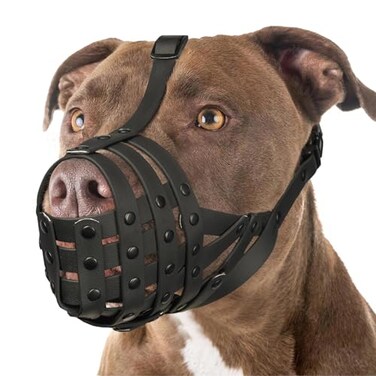 Mayerzon Pitbull Muzzle for Large Medium Sized Dogs to Prevent Biting Scavenging Basket Muzzle for Rottweiler Staffordshire Terrier in Grooming Training Allow to Pant Drink Lightweight and Sturdy