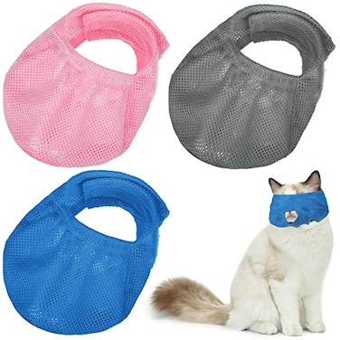 Weewooday 3 Pieces Cat Muzzles Breathable Mesh Muzzles Cat Grooming Restraint Bags with Muzzle Anti Bite Anti Meow to Prevent from BitingBlue Pink Gray