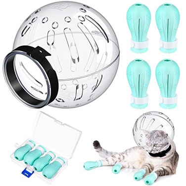 LEIFIDE Cat Muzzle for Grooming Cat Adjustable Hood with Paw Covers Kitten Breathable Anti Bite Muzzles Anti Scratch Boots Silicone Pussy Shoes Boots Kitten Paw Protector for Pet Bathing ShavingMedium