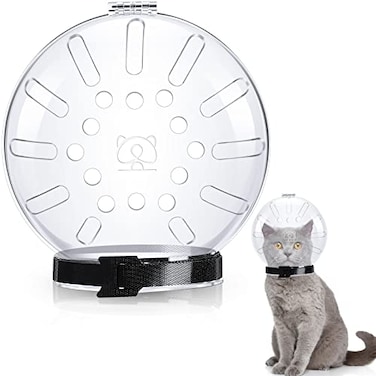Saintrygo Cat Transparent Muzzle with Breathable Hood Cat Muzzle for Grooming Adjustable Kitten Mouth Cover Helmet Antibite Helmet Grooming Mask for Dog PetL