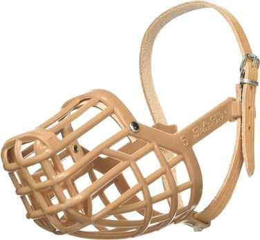 OmniPet Leather Brothers Italian Basket Dog Muzzle Adjustable Secure Fit Comfortable Design Training and Safety Averts Biting Prevents Chewing and Scavenging Perfect for Grooming Tan Size 10