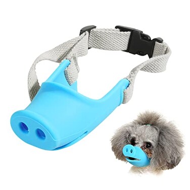 HOWWFALY Silicone Dog Muzzle Soft Muzzle for Small Medium Dogs Poodle Corgi DachshundPig Mouth Shape Breathable Dog Mouth Covers to Prevent Bite Chew and Call with Adjustable StrapBlue Small