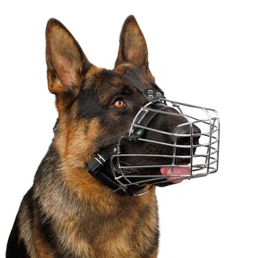 BRONZEDOG Wire Dog Muzzle German Shepherd for Medium Large Dogs Adjustable Durable Metal Basket for Biting Chewing Barking L