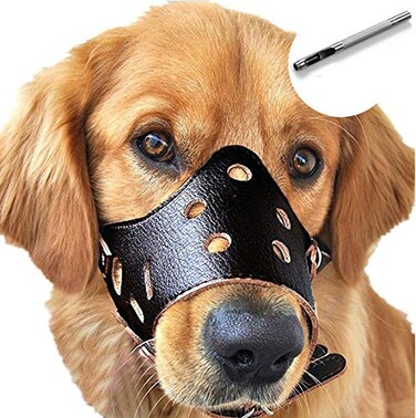 BARKLESS Dog Muzzle Leather Soft Secure AntiBarking Leather Muzzle for Small Dogs to Prevent Biting Breathable and Adjustable Allows Drinking and Panting Used with Collars
