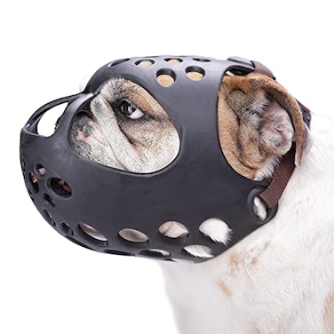 BARKLESS Dog Muzzle for Short Snout Soft English Bulldog Muzzle for Biting Chewing Licking FlatFaced Bulldog Mouth Guard for Aggressive Dogs Grooming Walking Allows Drinking