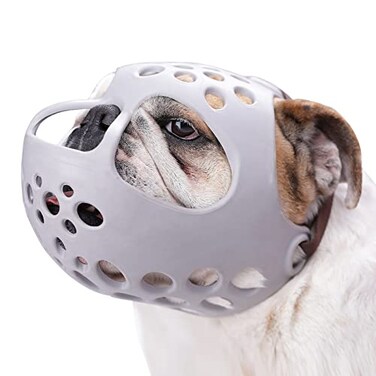 BARKLESS Dog Muzzle for Short Snout Soft English Bulldog Muzzle for Biting Chewing Licking FlatFaced Bulldog Mouth Guard for Aggressive Dogs Grooming Walking Allows Drinking