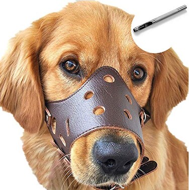 BARKLESS Dog Muzzle Leather Soft Secure AntiBarking Leather Muzzle for Small Dogs to Prevent Biting Breathable and Adjustable Allows Drinking and Panting Used with Collars