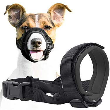GoodBoy Gentle Muzzle Guard for Dogs Prevents Biting and Unwanted Chewing Safely Secure Comfort Fit Soft Neoprene Padding No More Chafing Training Guide Helps Build Bonds with Pet XL Grey