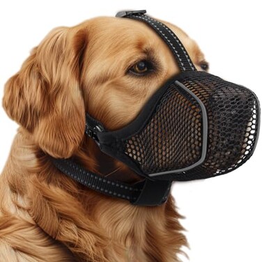 BONTHEE Dog MuzzleMesh Soft Muzzle for Small Medium Large Sized Dogs Breathable Reflective Adjustable Puppy Muzzles with Collar for Scavenging Grooming Biting ChewingAllows Panting and Drinking