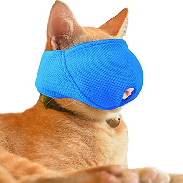 wintchuk Cat Muzzle with Soft Flexible Fabric Cat Mask Mouth Guard Muzzle for Prevent Biting Chewing Grooming Anti Scratch MBlue