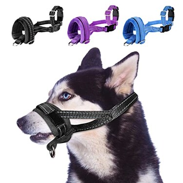 SlowTon Soft Dog Muzzle Adjustable Padded Nylon Muzzle for Large Medium Dogs Anti Chewing Barking Biting Allow Dog Pant Drink Black M