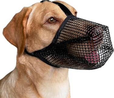 Mayerzon Dog Muzzle Patented Mesh Muzzles for Small Medium Large Dogs Soft Covered Mouth Guard with Adjustable Straps Prevent Biting Chewing and Licking
