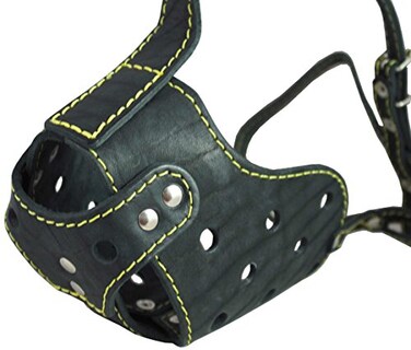 Dogs My Love Black Genuine Leather Cage Basket Secure Dog Muzzle for Rottweiler Circumference 147 Snout Length 35