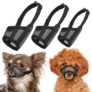 LUCKYPAW Dog Muzzle Suits for Small Medium Large Dogs Mesh Muzzle Anti Biting Chewing Breathable Mouth Cover Set with Adjustable Strap for Grooming Vet Visiting Training Small 3 PCSXXSS Black