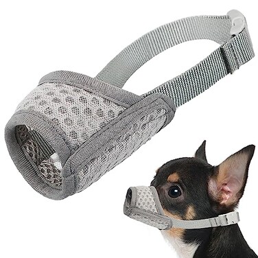Mayerzon Dog Muzzle Puppy Soft Mesh Muzzle for Small Medium Large Dogs Chihuahua Poodles Beagle Dachshund Corgis Labrador for Biting Chewing Grooming that Allows Panting DrinkingXXS Grey