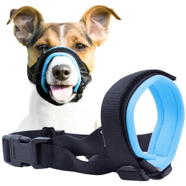 GoodBoy Gentle Muzzle Guard for Dogs Prevents Biting and Unwanted Chewing Safely Secure Comfort Fit Soft Neoprene Padding No More Chafing Training Guide Helps Build Bonds with Pet S Blue
