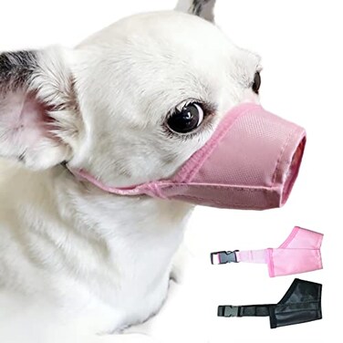 MoiiLavin Dog Muzzle XS 2 PCs Soft Air Mesh for Small Dogs with Long Snout Quick Fit for Grooming Adjustable Prevent from Biting Barking and Chewing Soft Muzzle 2PCsPink Black XS