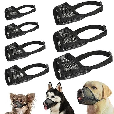 LUCKYPAW Dog Muzzle Suits for Small Medium Large Dogs Mesh Muzzle Anti Biting Chewing Breathable Mouth Cover Set with Adjustable Strap for Grooming Vet Visiting Training 7 PCSXXSXXL Black