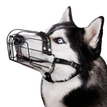 BRONZEDOG Dog Muzzle Adjustable Durable PVC Wire Basket for Large and Extra Large Dogs with Leather Straps Breathable Drinkable Training Prevents Biting PVC Husky Doberman