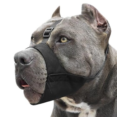 Mayerzon Pitbull Muzzle Soft Dog Muzzle with AntiSlip Strap for American Bully Bulldog Boxers Rottweilers Fabric Mouth Guard for Medium Large Short Snout Dog Anti Biting Chewing Allow to Drink