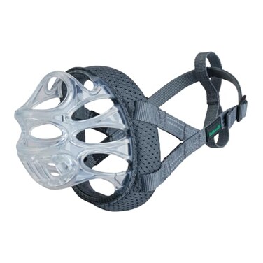 Baskerville INVISA Basket Dog Muzzle Patented Humane Design with Facial Visibility Padded Nose Band Dog can Pant and Drink Prevents Biting and Scavenging Muzzle for Large Dogs Size 5