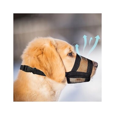 Evollax Dog Muzzle for Large Dogs Air Mesh Muzzle for Large Sized Dog Adjustable No Bark Dogs Muzzles for Scavenging Licking Chewing Prevent Biting L 79 94