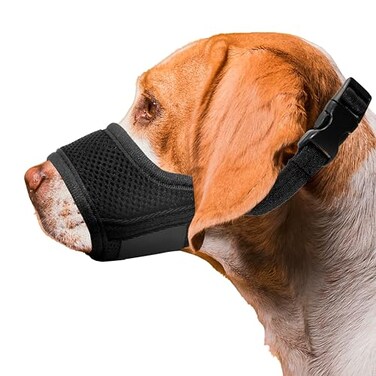 Seyezo Dog Muzzle Breathable Nylon Muzzles for Small Medium Large Dogs Soft Air Mesh Pet Muzzles Anti Chewing Allow Eating Drinking Adjustable Puppy Mouth Cover Prevent Biting 6 Sizes Black XS