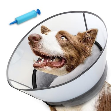 NoarWin 2in1 Upgraded Inflatable Dog Cone Collar with Detachable AntiLicking Shield Soft Adjustable Elizabethan Collar for Dogs After Surgery M Grey