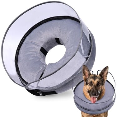 BARKLESS Dog Cone Inflatable Dog Cone After Surgery for Large Breeds Soft Surgery Collar with Enhanced AntiLicking Guard Shield for Pets Patented Protective Donut Collar