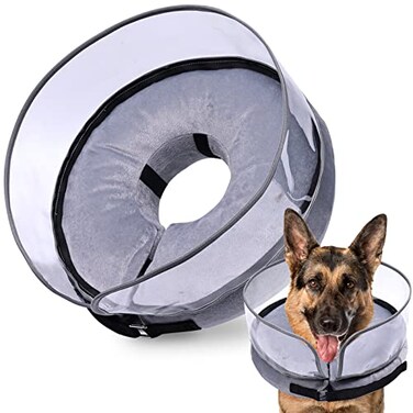 BARKLESS Dog Cone Inflatable Dog Cone After Surgery for Large Breeds Soft Surgery Collar with Enhanced AntiLicking Guard Shield for Pets Patented Protective Donut Collar
