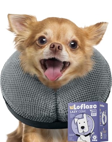 Loflaze Soft Inflatable Dog Cone Collar Alternative After Surgery Dog Neck Donut E Collar for Large Medium Small Dogs Cats Post Surgery Recovery Collar to Stop Licking Grey S