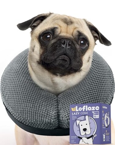 Loflaze Soft Inflatable Dog Cone Collar Alternative After Surgery Dog Neck Donut E Collar for Large Medium Small Dogs Cats Post Surgery Recovery Collar to Stop Licking Grey L
