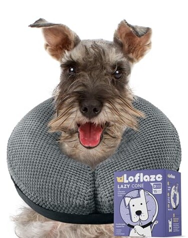 Loflaze Soft Inflatable Dog Cone Alternative Neck Donut E Collar for Large Medium Small Dogs Cats Post Surgery Recovery Collar to Stop Licking Grey