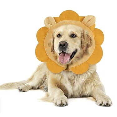 IEUUMLER Inflatable Recovery Dog Collar Protective Donut Cone Adjustable Soft Collar for Dog and Cat After Surgery Prevent from Biting Scratching EU002 Brown Lion XL