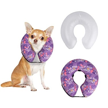 CuteBone Inflatable Dog Donut Collar with Removable Soft Fleece Covers for SmallMediumLarge Dogs and Cats After Surgery GWB06M