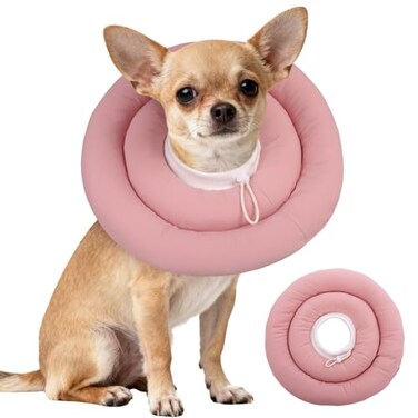 IDOMIK Dog Recovery Collar Waterproof Soft Dog Cone After Surgery Comfy Protective Elizabethan Collar Alternative for Dogs Cats Adjustable Pet Neck Donut Cone AntiLicking Biting WoundsPinkS
