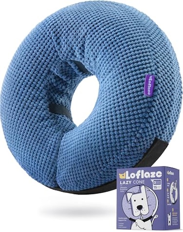 Loflaze Inflatable Dog Cone Collar Dog Neck Donut Cone Collar Alternative After Surgery Soft Cone for Large Medium Small Dogs Cats Alternative Recovery E Collar Blue M