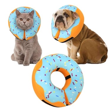 Cneo Recovery Donut Collar for Dogs CatInflatable Dog Cone Collar Alternative After SurgerySoft Cone for Large Medium Small DogAdjustable Pet Neck DonutBlueSmall