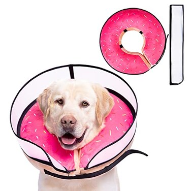 Mariyago Inflatable Dog Cone Collar with Enhanced AntiLicking Soft Neck Donut for Dogs Cats Recovery Pet Cone Collar After Surgery for Large Medium Small Dogs Donut Pink Medium