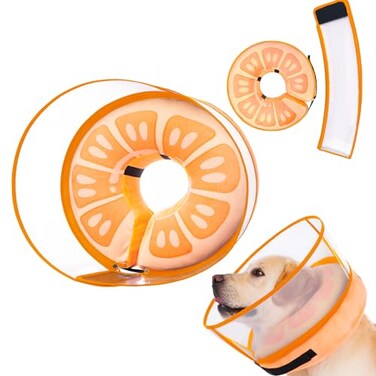 Mariyago Inflatable Dog Cone Collar for Large Medium Small Dogs Soft Dog Donut Collar Adjustable Recovery Cone for Pets After Surgery Extra Enhanced AntiLicking Guard Shield for Pets ML Orange