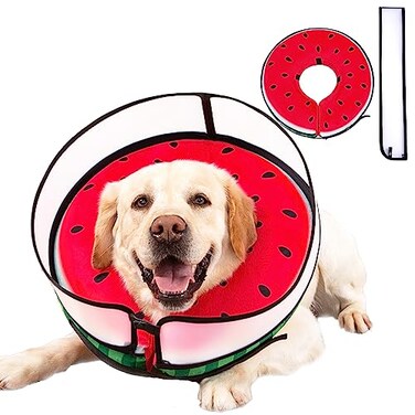 Mariyago Inflatable Dog Cone Collar with Enhanced AntiLicking Soft Neck Donut for Dogs Cats Recovery Pet Cone Collar After Surgery for Large Medium Small Dogs Watermelon Medium