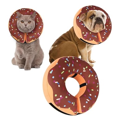 Cneo Recovery Donut Collar for Dogs CatInflatable Dog Cone Collar Alternative After SurgerySoft Dog Cone for Large Medium Small Pet Adjustable Pet Neck DonutBrownSmall